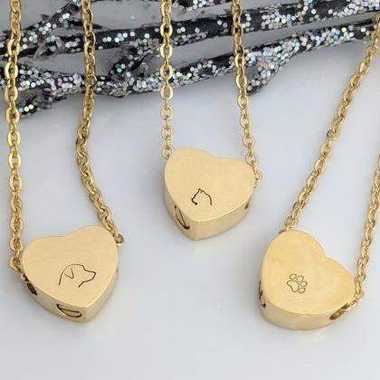 Gold Heart Urn Hand Stamped Necklace - Pet Loss..