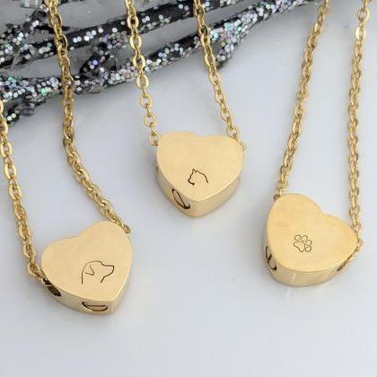 Gold Heart Urn Hand Stamped Necklace - Pet Loss..