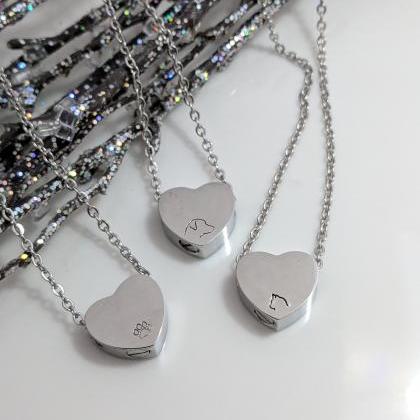 Silver Heart Urn Hand Stamped Necklace - Pet Loss..