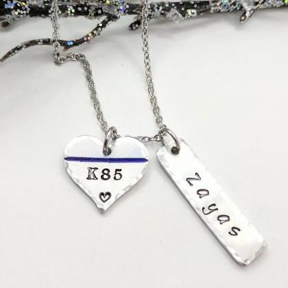 Thin Blue Line Hand Stamped Necklace -..