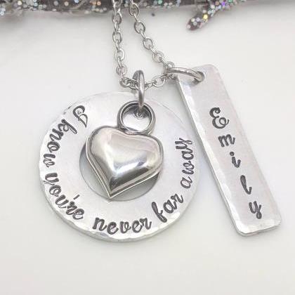Hand Stamped Necklace Heart Urn-never Far..