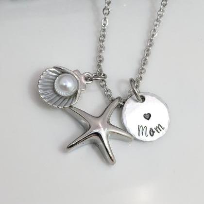 Hand Stamped Necklace Starfish- Urn Necklace-..