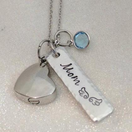 Hand Stamped Necklace, Memorial Urn Necklace- Hand..