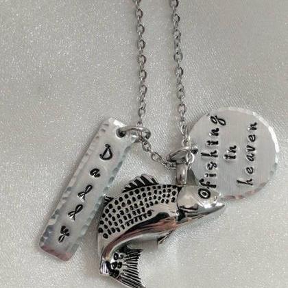 Hand Stamped Necklace Fishing In Heaven - Fish Urn..