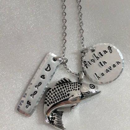 Hand Stamped Necklace Fishing In Heaven - Fish Urn..