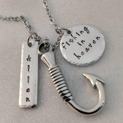 Hand Stamped Necklace Fishing In Heaven - Sympathy..