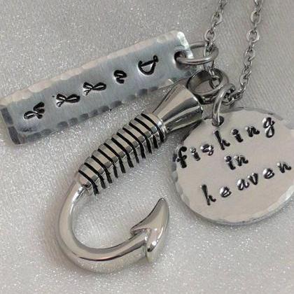 Hand Stamped Necklace Fishing In Heaven - Sympathy..