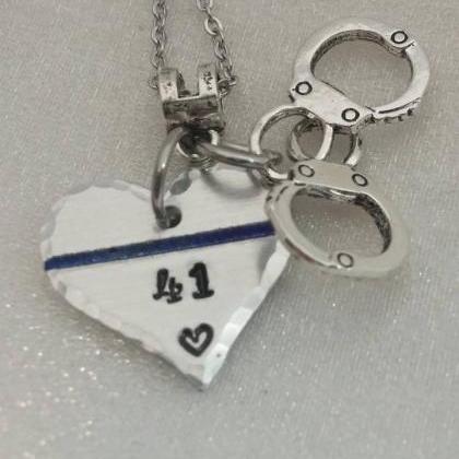 Hand Stamped Thin Blue Line Necklace - Law..