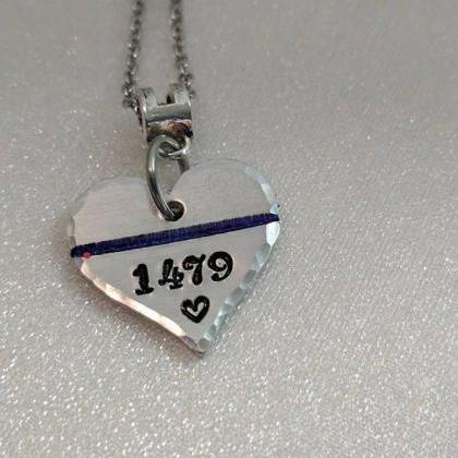 Hand Stamped Thin Blue Line Necklace - Law..