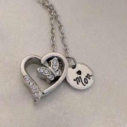 Hand Stamped Necklace Butterfly Urn-heart Urn With..