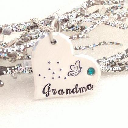 Hand Stamped Grandma Necklace - Heart Necklace -..