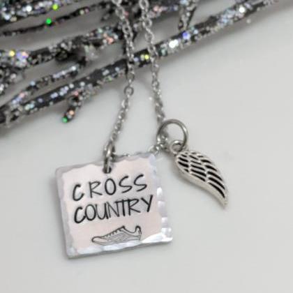 Hand Stamped Necklace Cross Country Runners - Hand..