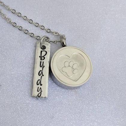 Hand Stamped Urn Necklace - Loss Of Pet - Pet..