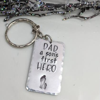 Hand Stamped Keychain Dad Gift-dad Keychain-a..