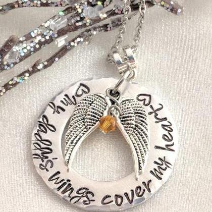 Hand Stamped Necklace Sympathy Gift - Angel Wings..