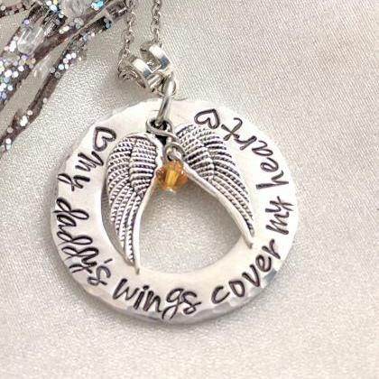 Hand Stamped Necklace Sympathy Gift - Angel Wings..