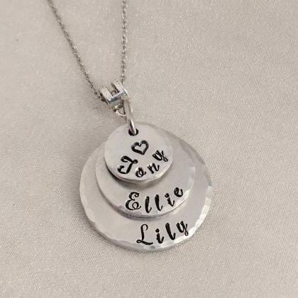 Layered Hand Stamped Necklace-personalized Hand..