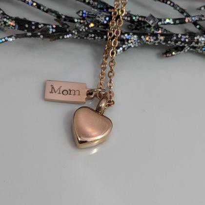 Hand Stamped Necklace Rose Gold- Heart Urn- Loss..