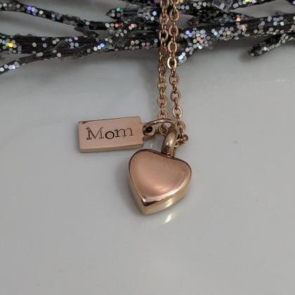 Hand Stamped Necklace Rose Gold- Heart Urn- Loss..