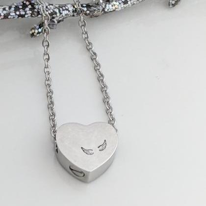 Hand Stamped Silver Heart Necklace - Heart Urn -..