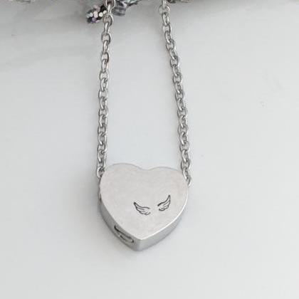 Hand Stamped Silver Heart Necklace - Heart Urn -..