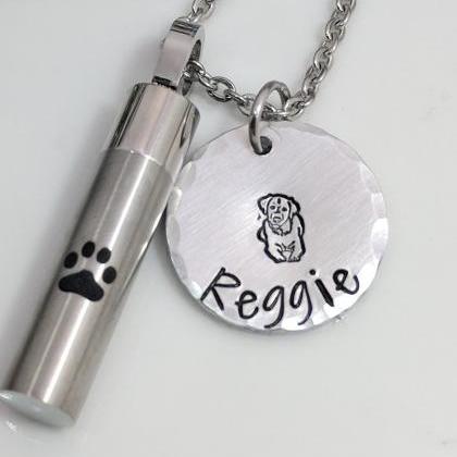 Dog Loss Urn Hand Stamped Necklace- Hand Stamped..