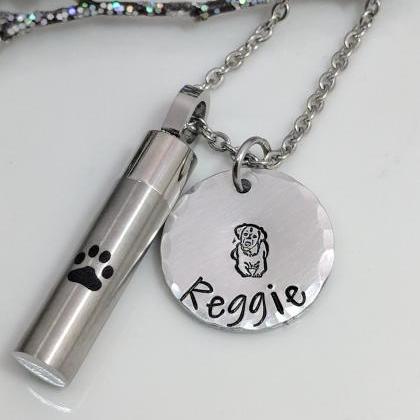 Dog Loss Urn Hand Stamped Necklace- Hand Stamped..