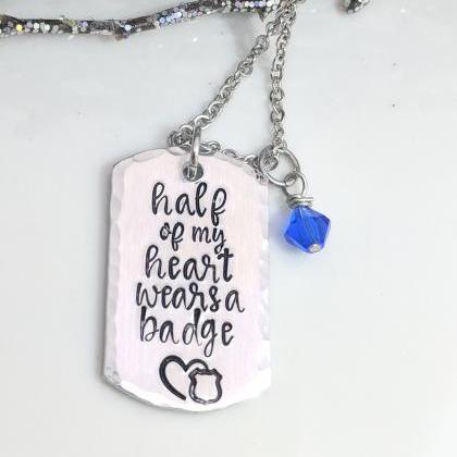 Hand Stamped Necklace Half Of My Heart Wears A..