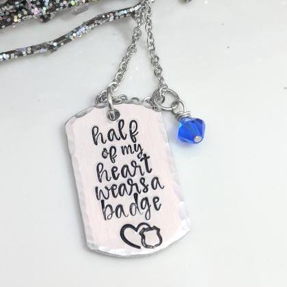 Hand Stamped Necklace Half Of My Heart Wears A..