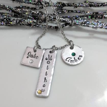 Personalized Hand Stamped Necklace Gift For Mom-..