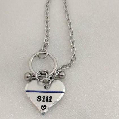 Thin Blue Line Hand Stamped Bracelet - Police Wife..