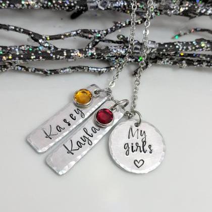 My Girls Hand Stamped Necklace- Gift For Mom- Hand..
