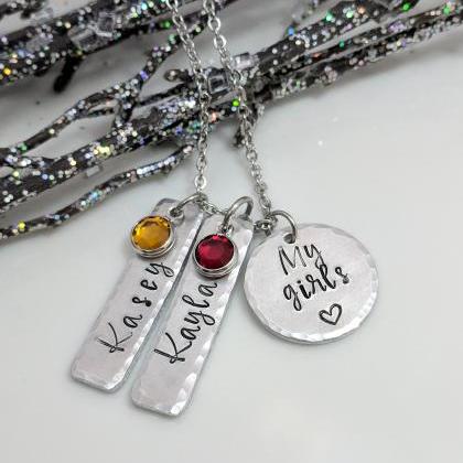 My Girls Hand Stamped Necklace- Gift For Mom- Hand..