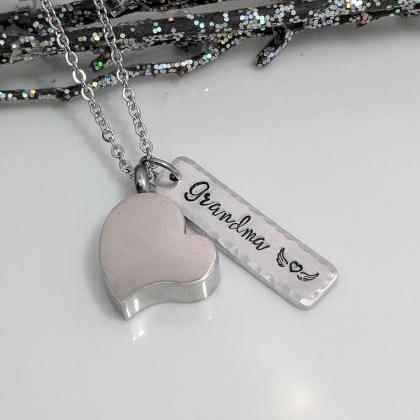 Hand Stamped Necklace Heart Urn For Ashes-heart..