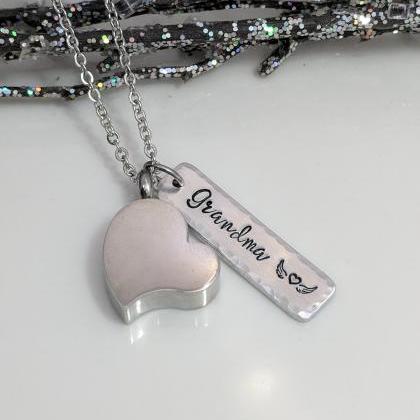 Hand Stamped Necklace Heart Urn For Ashes-heart..