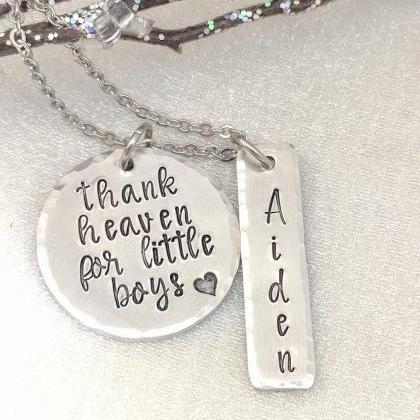 Hand Stamped Necklace Thank Heaven For Little Boys..