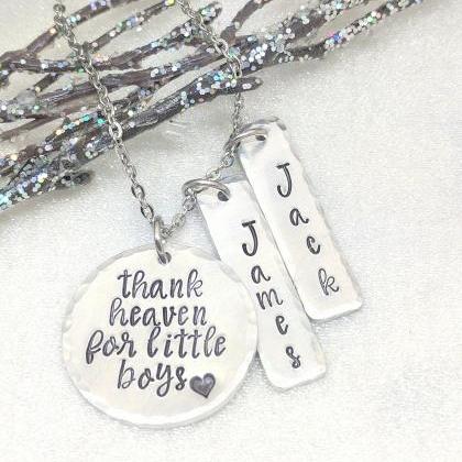 Hand Stamped Necklace Thank Heaven For Little Boys..