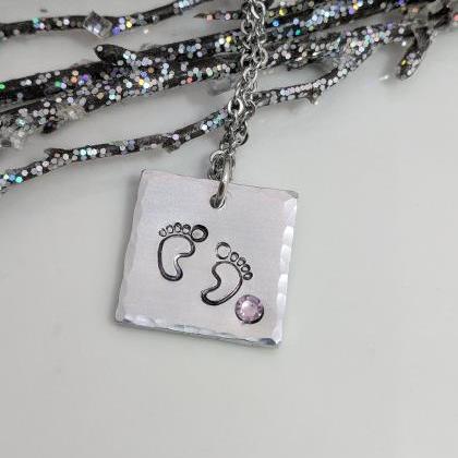 Mommy Hand Stamped Necklace - Baby Feet Hand..
