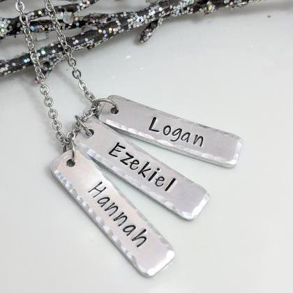 Name Bar Hand Stamped Necklace - Gift For Mom -..