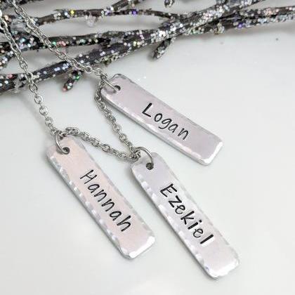 Name Bar Hand Stamped Necklace - Gift For Mom -..
