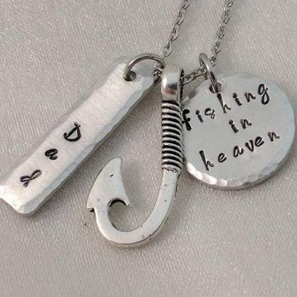 Fishing In Heaven Hand Stamped Necklace - Memorial..