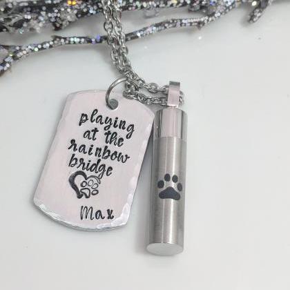 Pet Loss- Urn Hand Stamped Jewelry- Pet Ash Hand..