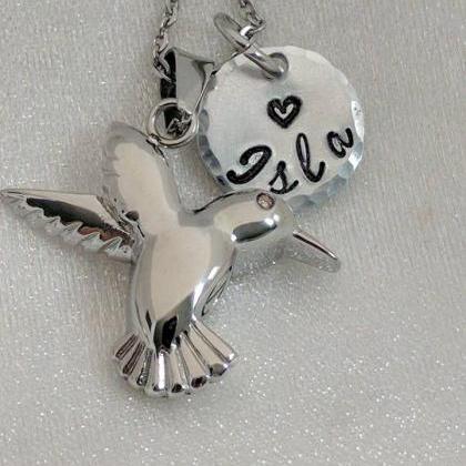 Hummingbird Urn Hand Stamped Necklace -..