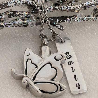 Butterfly Urn Hand Stamped Necklace -personalized..