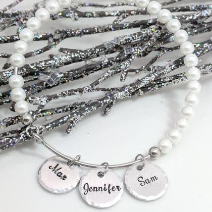 Name Hand Stamped Bracelet-personalized-pearl..