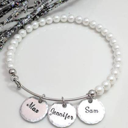 Name Hand Stamped Bracelet-personalized-pearl..
