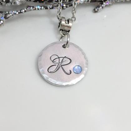 Initial Hand Stamped Necklace Jewelry-birthday..