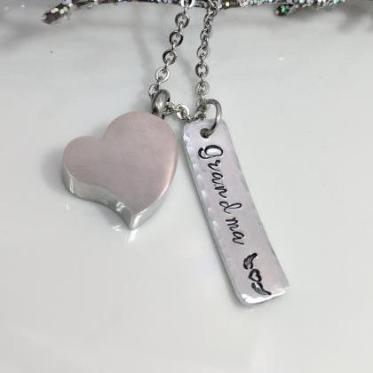 Ready To Ship-hand Stamped Necklace-heart Urn For..