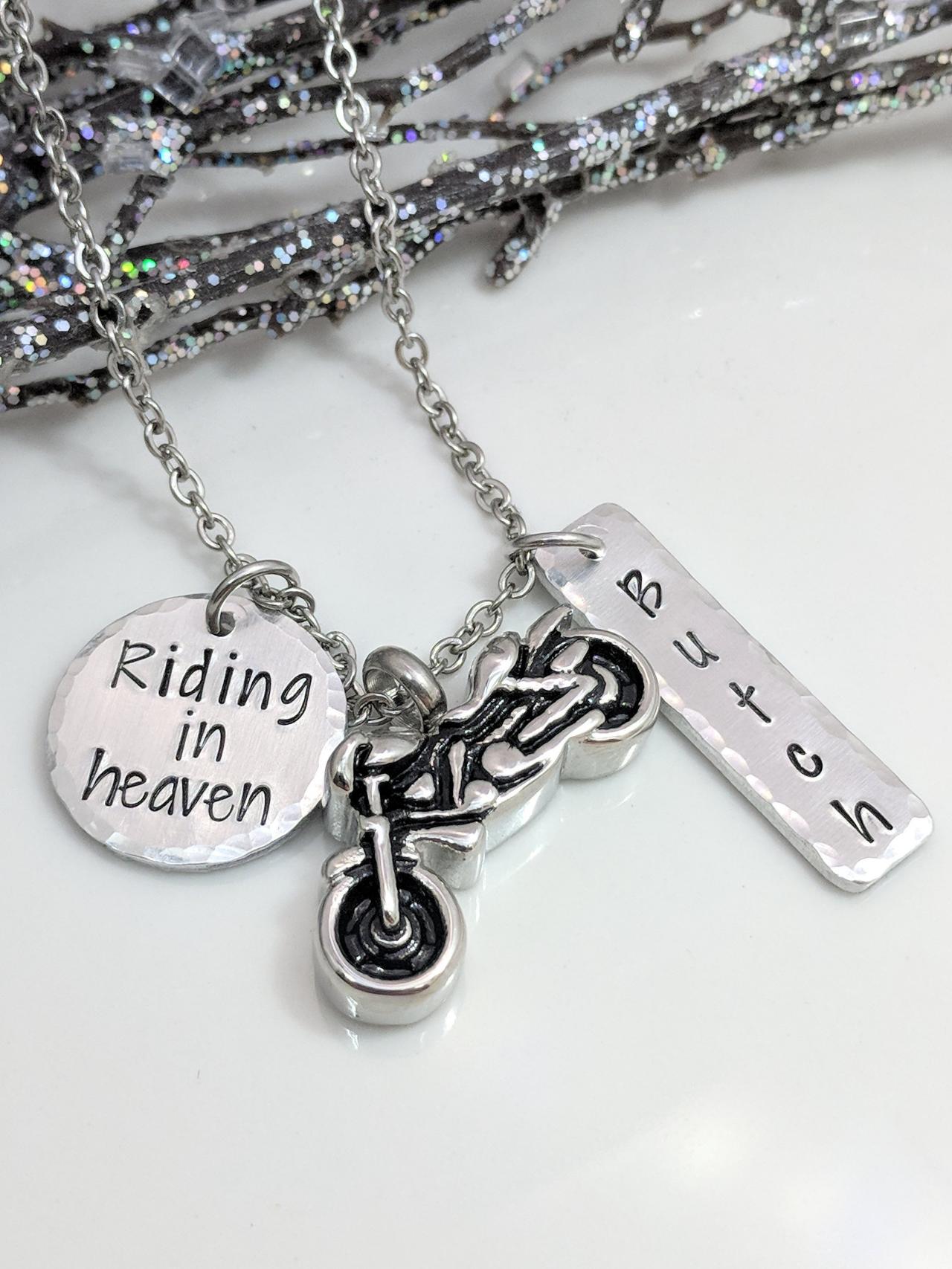 Hand Stamped Necklace Motorcycle Urn - Hand Stamped Keepsake Jewelry -p Ersonalized Urn Necklace - Riding In Heaven - Ashes Urn - Urn For Ashes -