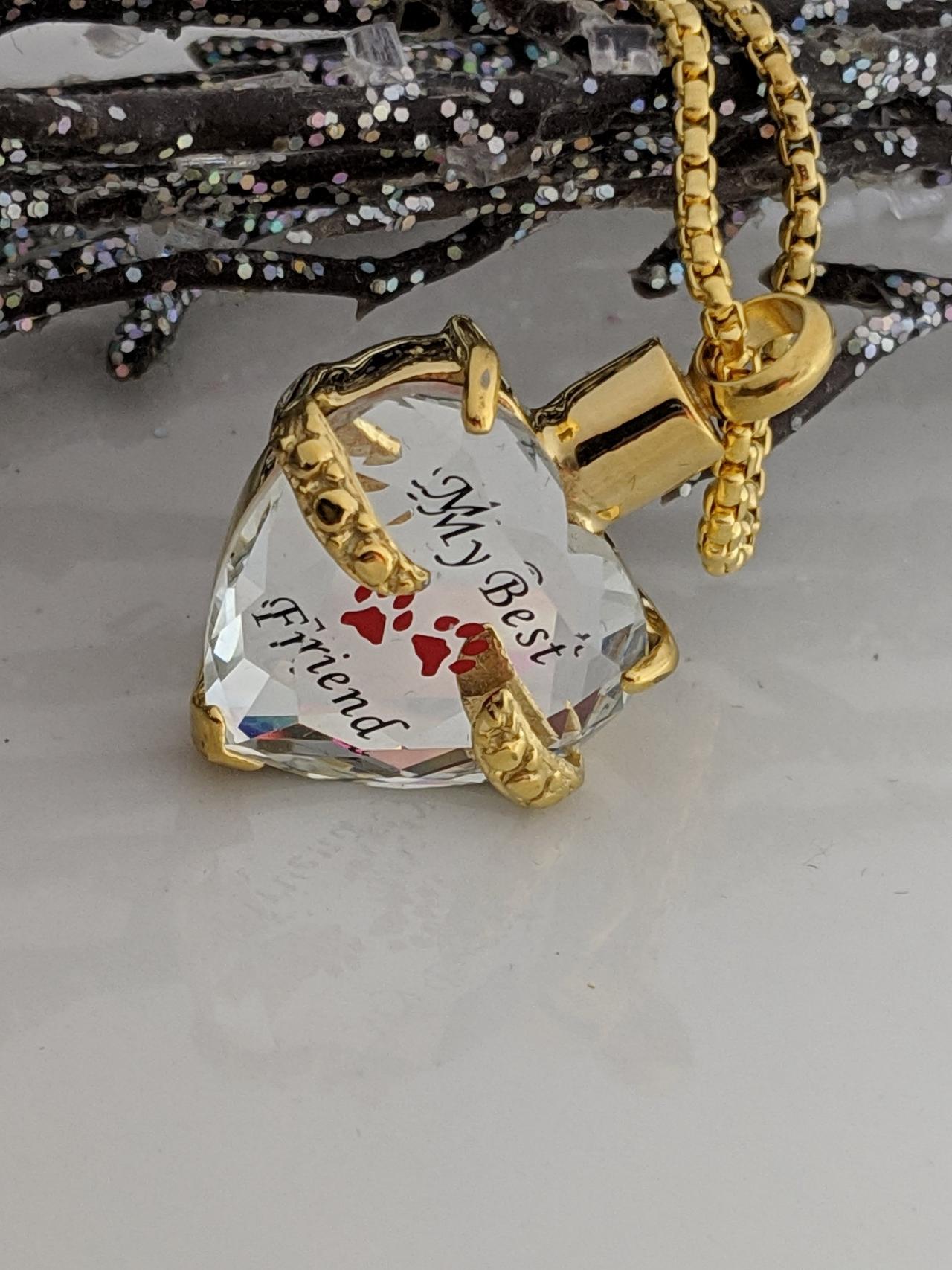 Ready To Ship - Hand Stamped Necklace Gold Heart Pet Urn - Pet Ash Holder - Hand Stamped Keepsake. Jewelry - My Friend - Paw Print - Cremation